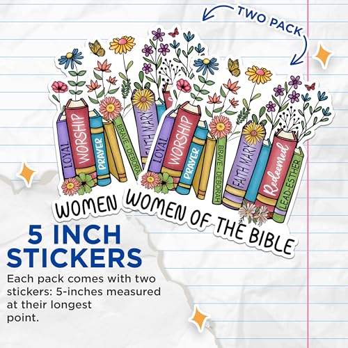 (2 Pack) Women of The Bible Stickers - Inspirational Book Stickers - Faith-Based Decorative Stickers - 5" On Longest Side - Sticks to Any Smooth Flat Surface - Made in USA - BMCS3053