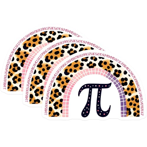 (3 Pack) Pi Symbol Decals - Leopard Rainbow - Math Lover Sticker - 3 Inches On Longest Side - Easy Peel & Apply - Made in USA - 3MCS6929