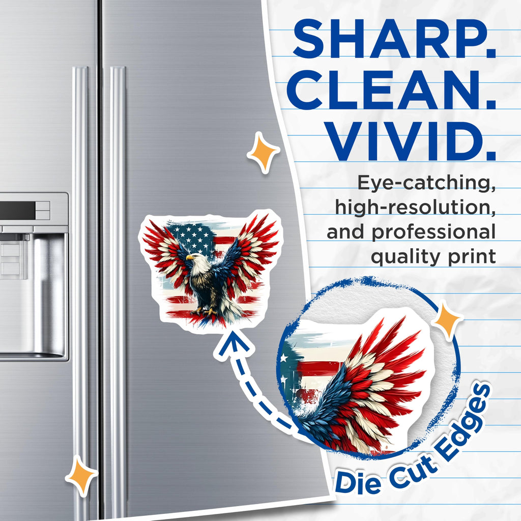 (2 Pack) American Eagle Magnets - USA Flag Design - Patriotic Home Decor - 5" On Longest Side - Premium Magnet - for Cars, Refrigerators, Toolboxes, Lockers - Made in USA - MAG14494