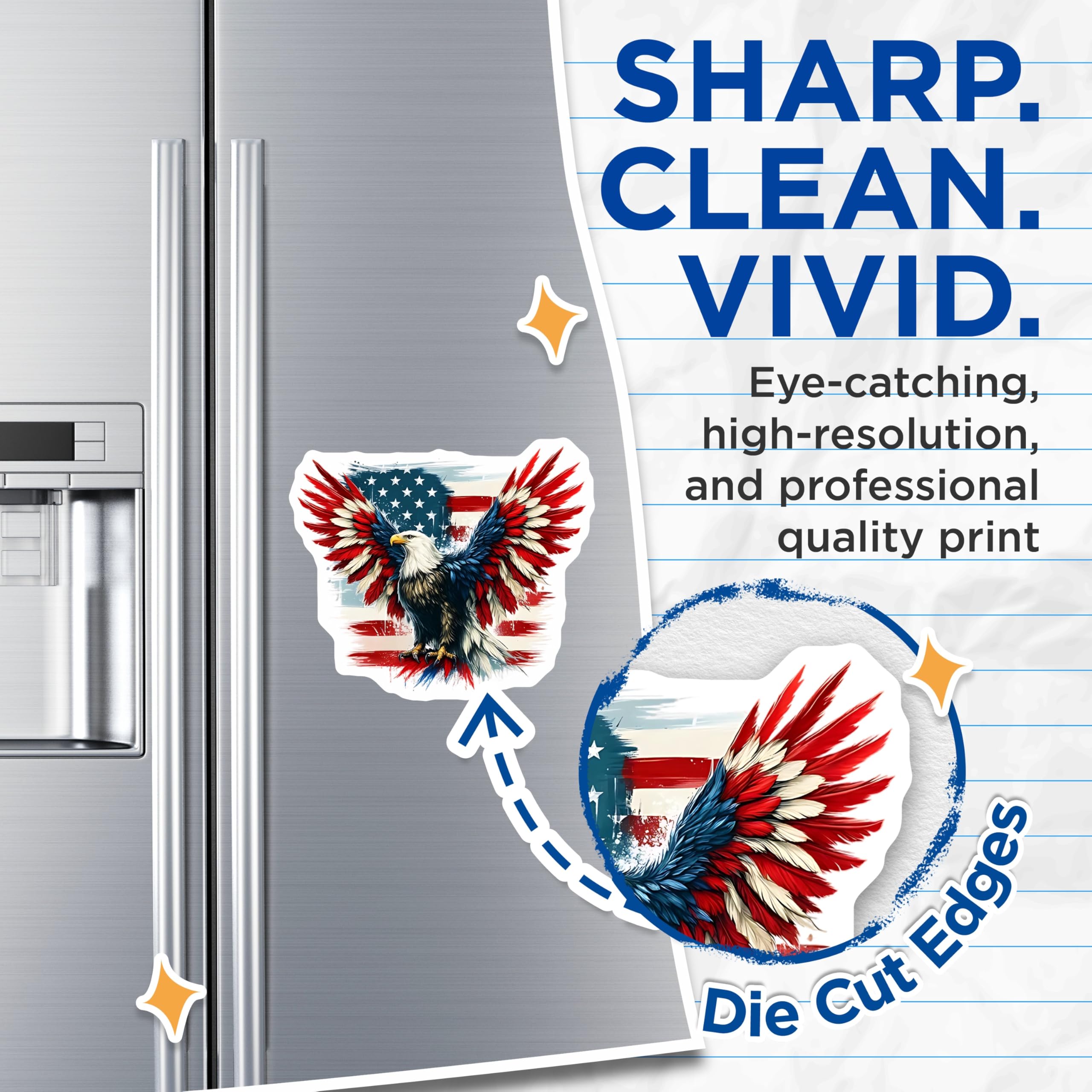 (2 Pack) American Eagle Magnets - USA Flag Design - Patriotic Home Decor - 5" On Longest Side - Premium Magnet - for Cars, Refrigerators, Toolboxes, Lockers - Made in USA - MAG14494