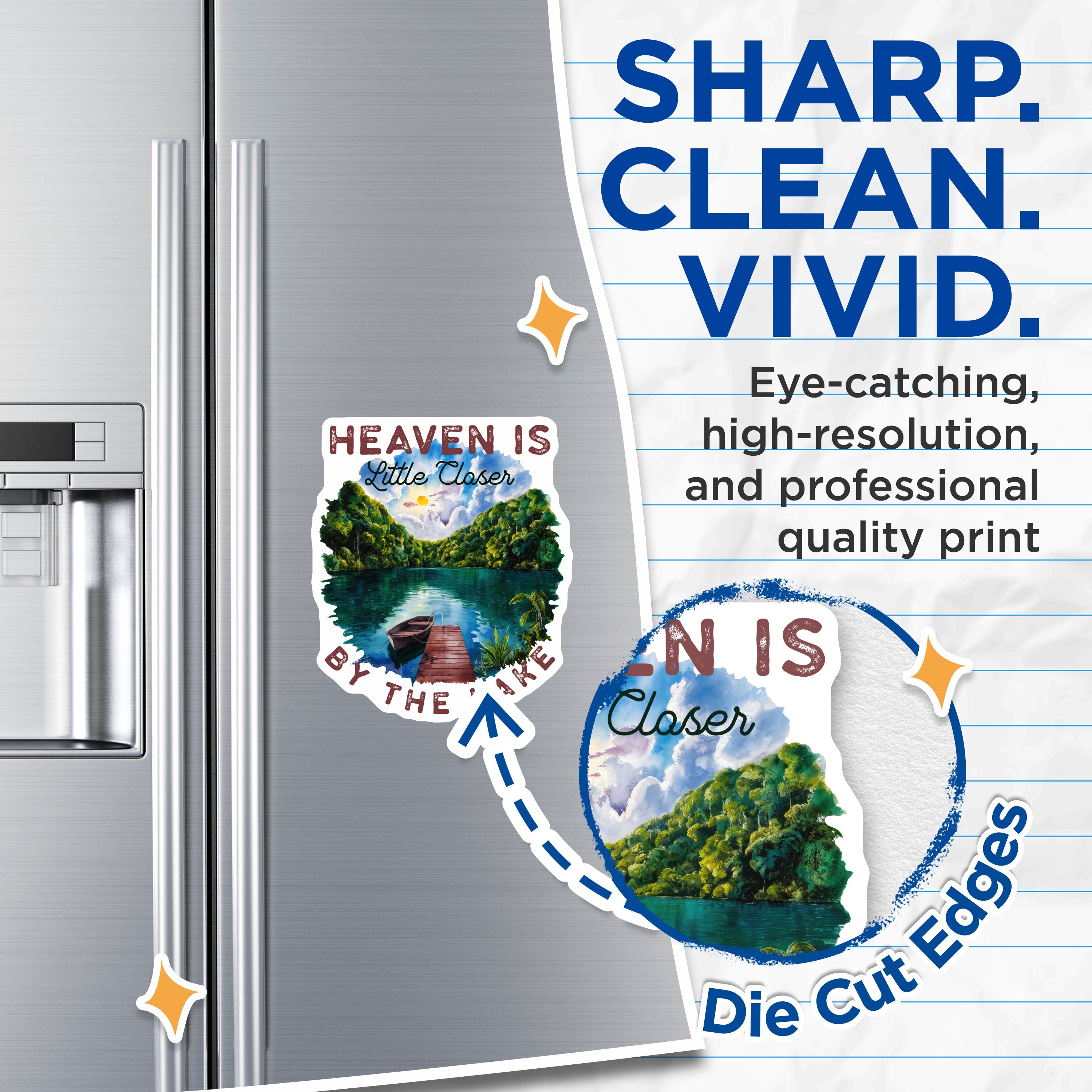 (2 Pack) Heaven is Closer By The Lake Magnets - Lake Life Decor - Rustic Cabin Home Fridge Magnet - 5 Inches On Longest Side - Thick Durable Magnet - Made in USA - MAG38074
