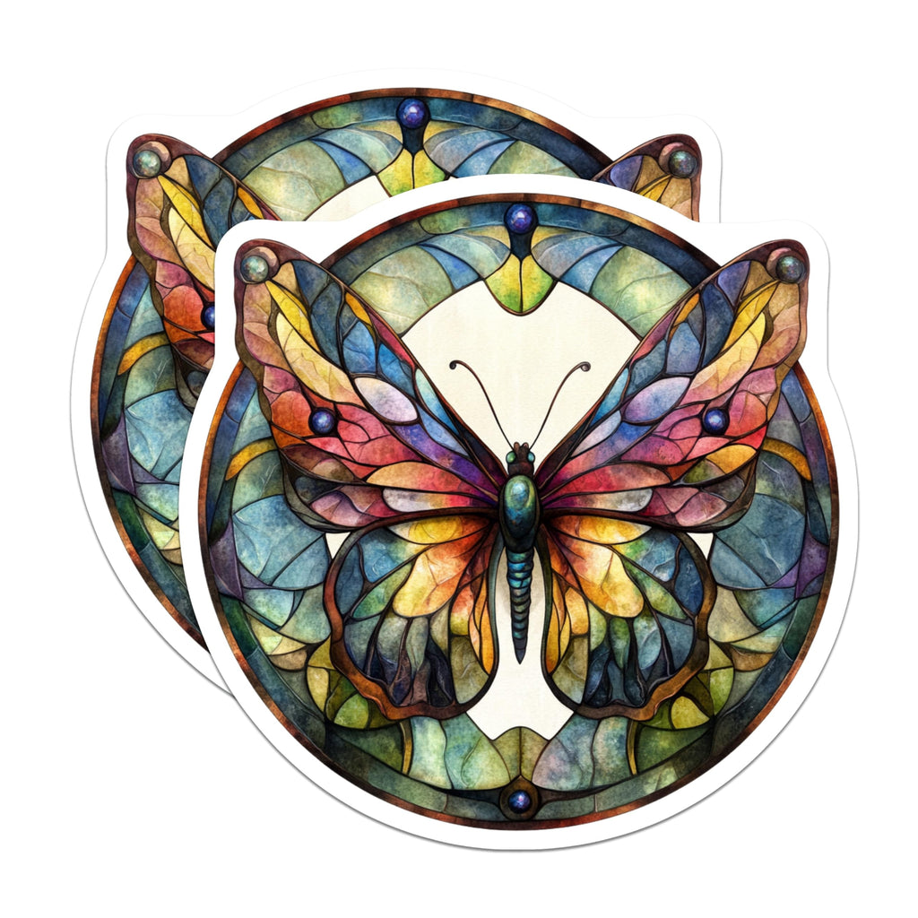 (2 Pack) Stained Glass Butterfly Magnets - Colorful Nature Decor - Bohemian Fridge Art - 5 Inches On Longest Side - Thick Durable Magnet - Made in USA - MAG27568