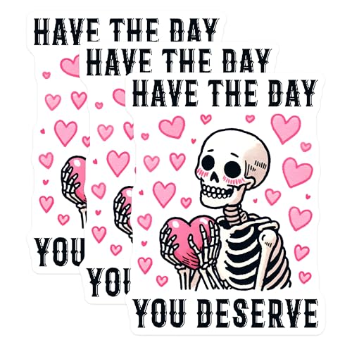 (3 Pack) Skeleton Heart Decals - Have The Day - Laptop Decal - 3 Inches On Longest Side - Easy Peel & Apply - Made in USA - 3MCS8525