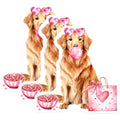 (3 Pack) Golden Retriever Decals - Heart Glasses Dog - Bubble Gum Laptop Decals - 3 Inches On Longest Side - Easy Peel & Apply - Made in USA - 3MCS2256