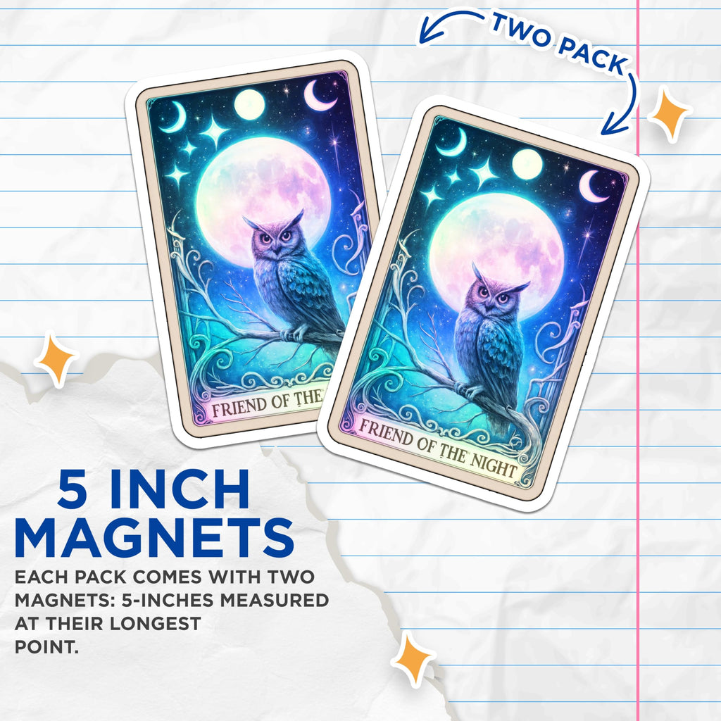 (2 Pack) Night Owl Magnets - Full Moon Celestial Art - Mystical Woodland Decor - 5 Inches On Longest Side - Thick Durable Magnet - Made in USA - MAG21037