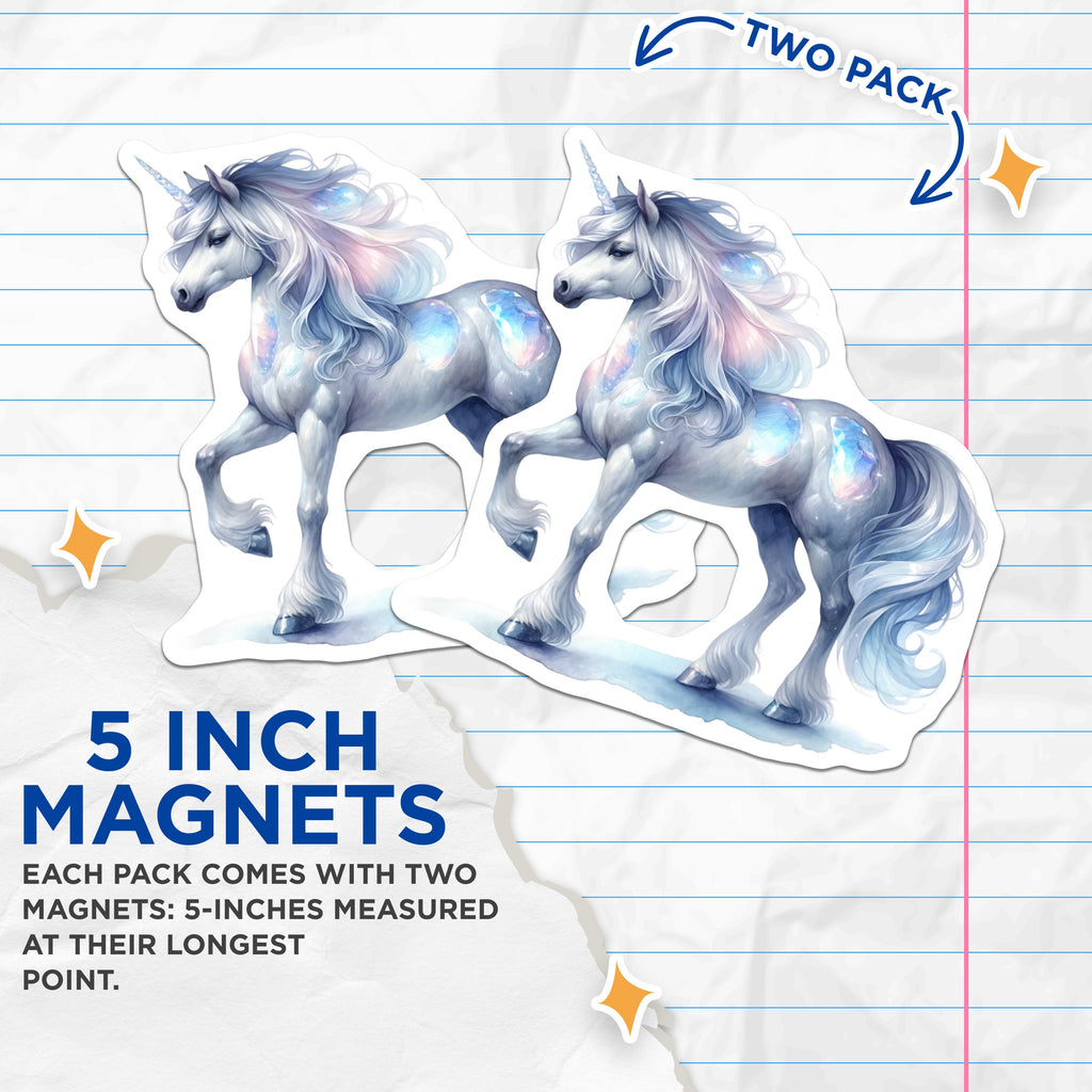 (2 Pack) Magical Unicorn Magnets - Ethereal Fantasy Art - Whimsical Fridge Decor - Mythical Creature Collectible - 5 Inches On Longest Side - Thick Durable Magnet - Made in USA - MAG39702