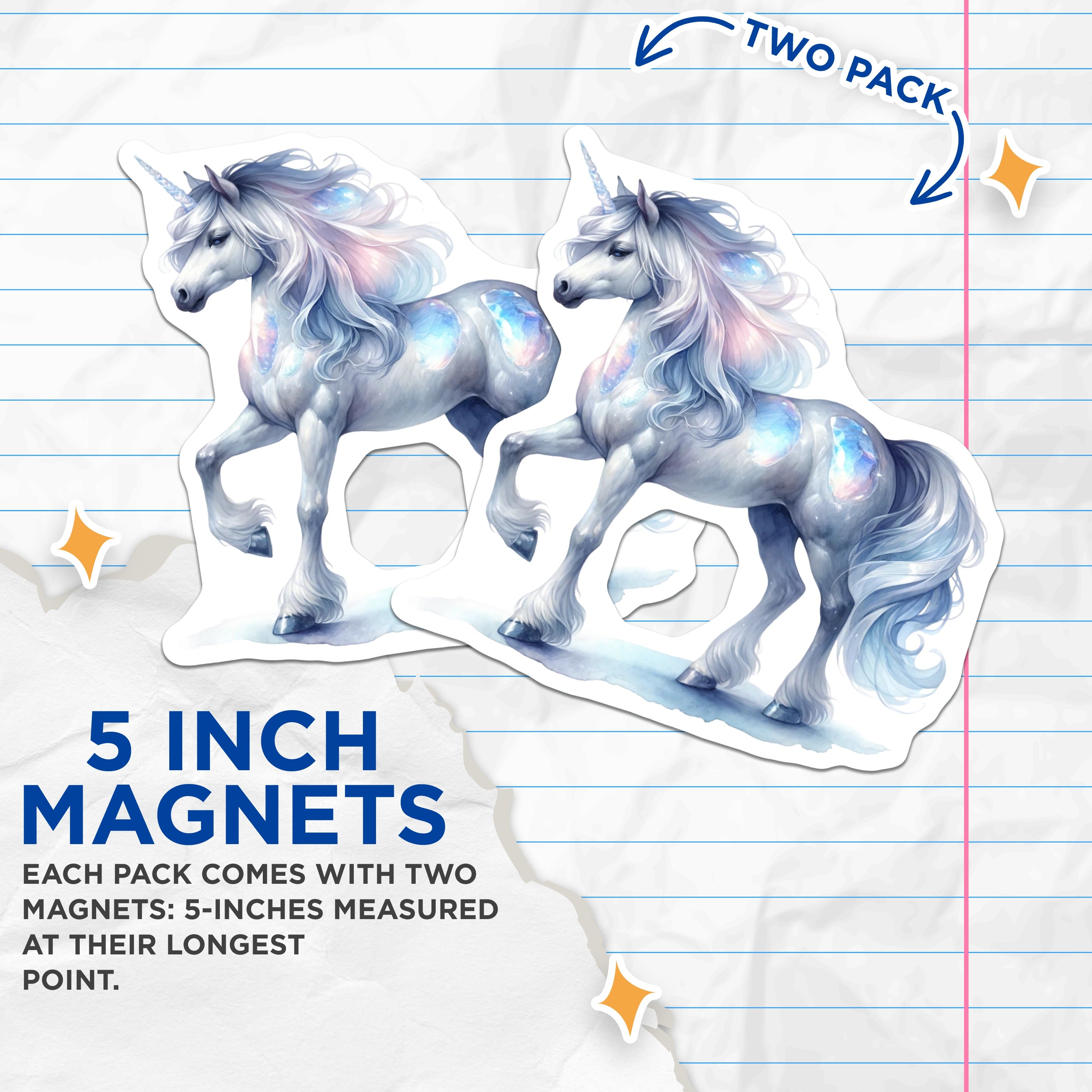 (2 Pack) Magical Unicorn Magnets - Ethereal Fantasy Art - Whimsical Fridge Decor - Mythical Creature Collectible - 5 Inches On Longest Side - Thick Durable Magnet - Made in USA - MAG39702