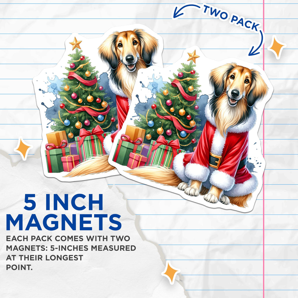 (2 Pack) Collie Dog Christmas Magnets - Santa Suit Holiday Pet Decor - Festive Dog Lover Magnet - 5 Inches On Longest Side - Thick Durable Magnet - Made in USA - MAG26557