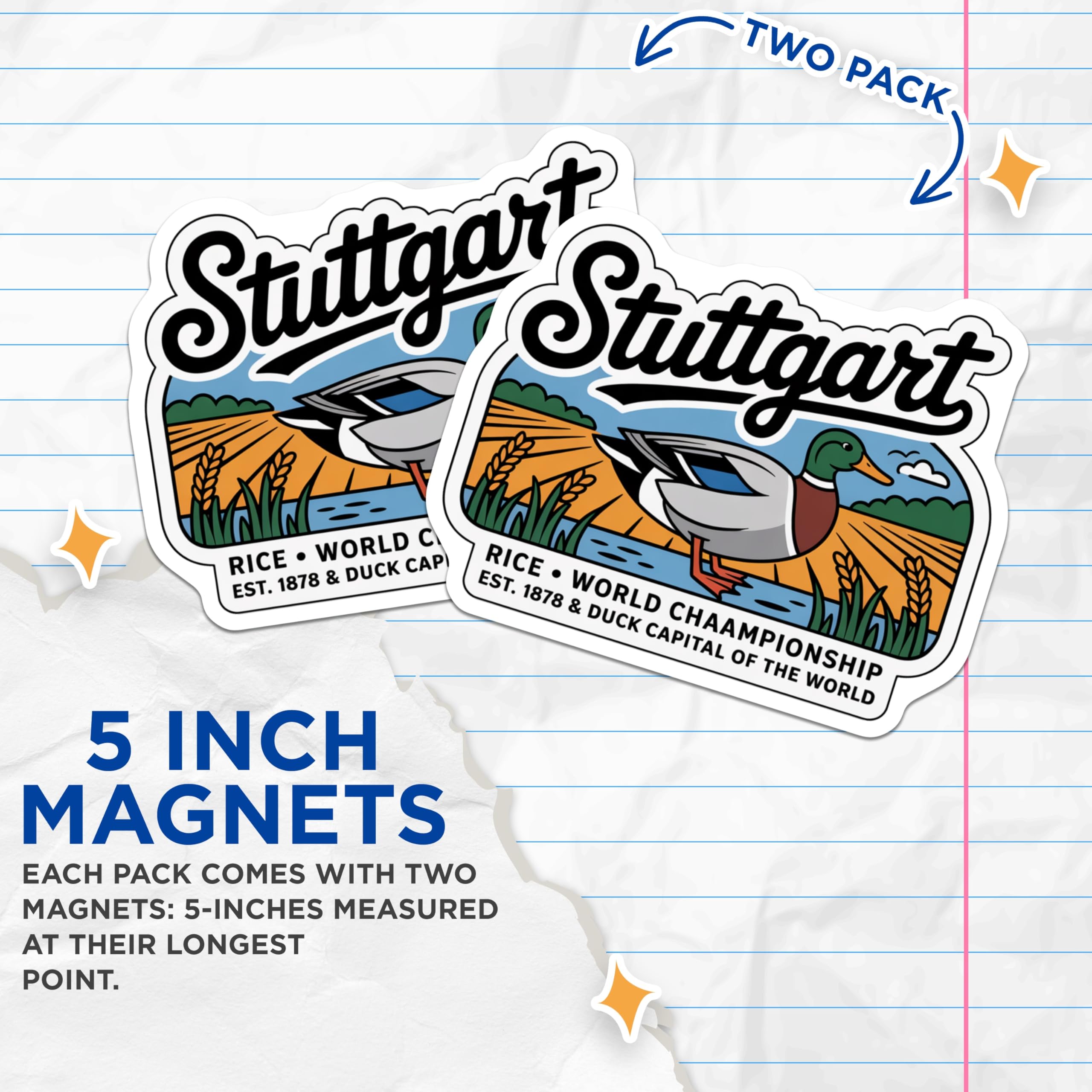 (2 Pack) Stuttgart Magnets - Duck Capital Magnets - Mallard Duck Art - 5" On Longest Side - Premium Magnet - for Cars, Refrigerators, Toolboxes, Lockers - Made in USA - MAG18042