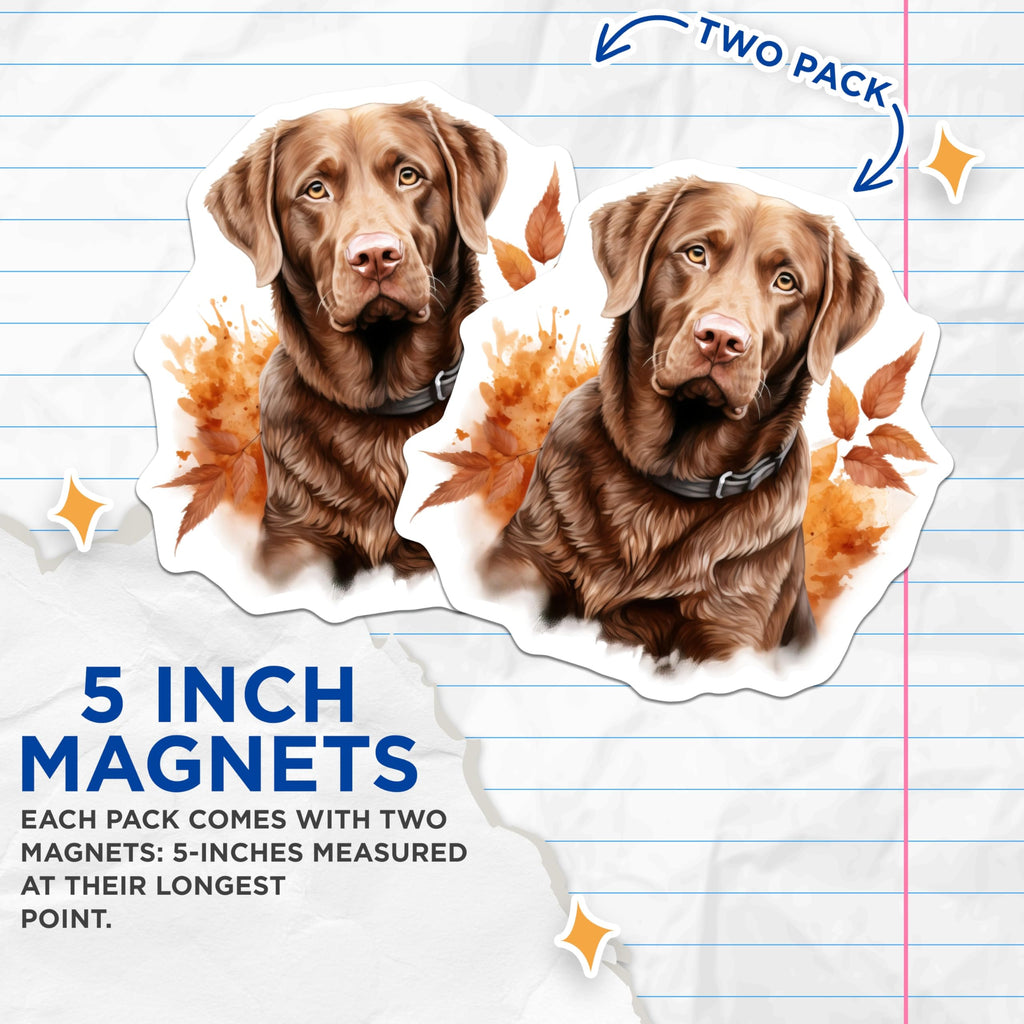 (2 Pack) Chocolate Lab Dog Magnets - Autumn Labrador Retriever Art - Dog Owner Home Decor - 5 Inches On Longest Side - Thick Durable Magnet - Made in USA - MAG27616