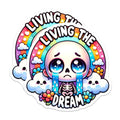 (2 Pack) Living The Dream Stickers - Cute Skeleton Stickers - Kawaii Crying Stickers - 5" On Longest Side - Sticks to Smooth Flat Surfaces - Made in USA - BMCS5150
