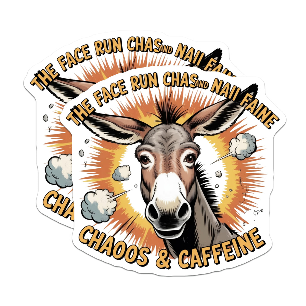 (2 Pack) Chaos and Caffeine Donkey Magnets - Funny Tired Life Humor - Coffee Lover Accent - 5 Inches On Longest Side - Thick Durable Magnet - Made in USA - MAG37345