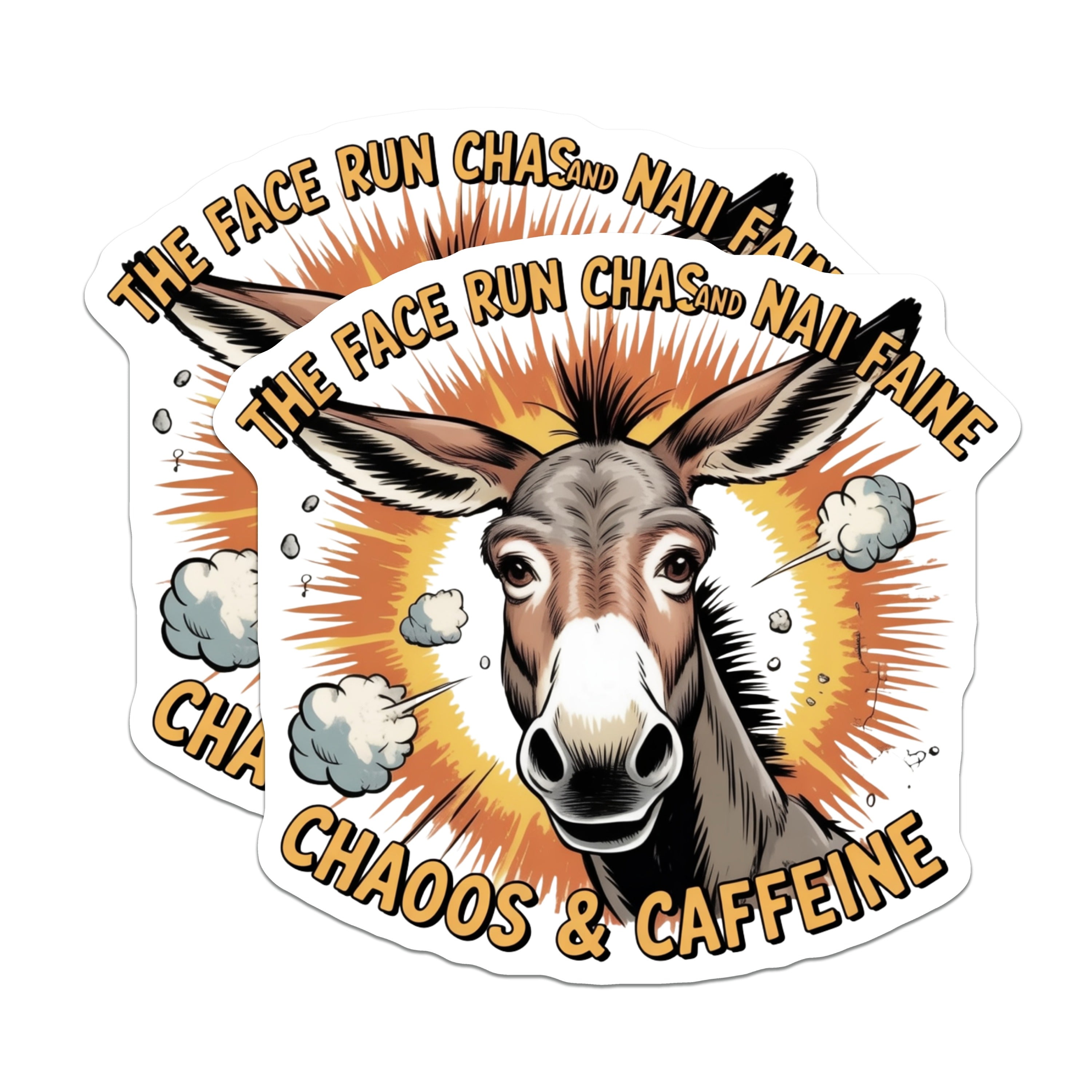 (2 Pack) Chaos and Caffeine Donkey Magnets - Funny Tired Life Humor - Coffee Lover Accent - 5 Inches On Longest Side - Thick Durable Magnet - Made in USA - MAG37345