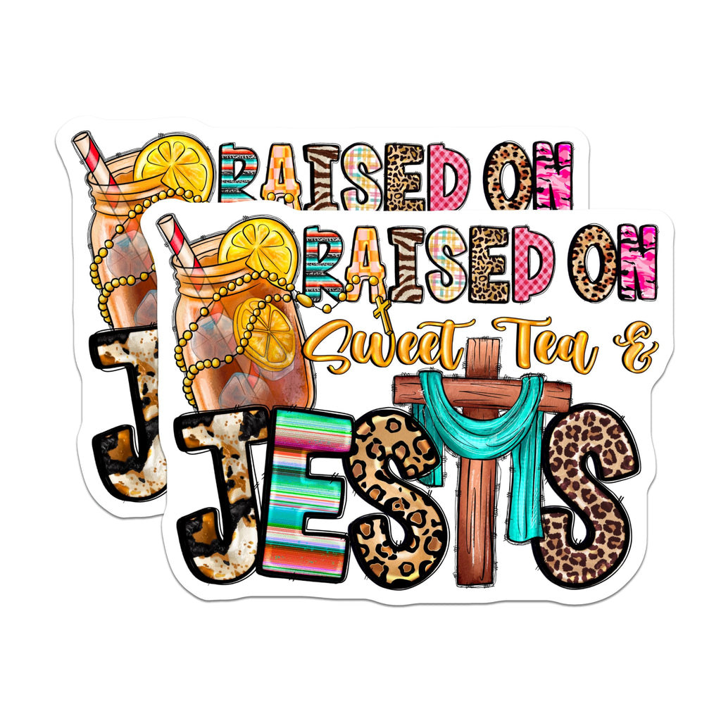 (2 Pack) Raised on Sweet Tea Jesus Magnets - Southern Faith Kitchen Decor - Christian Refrigerator Art - 5 Inches On Longest Side - Thick Durable Magnet - Made in USA - MAG28160