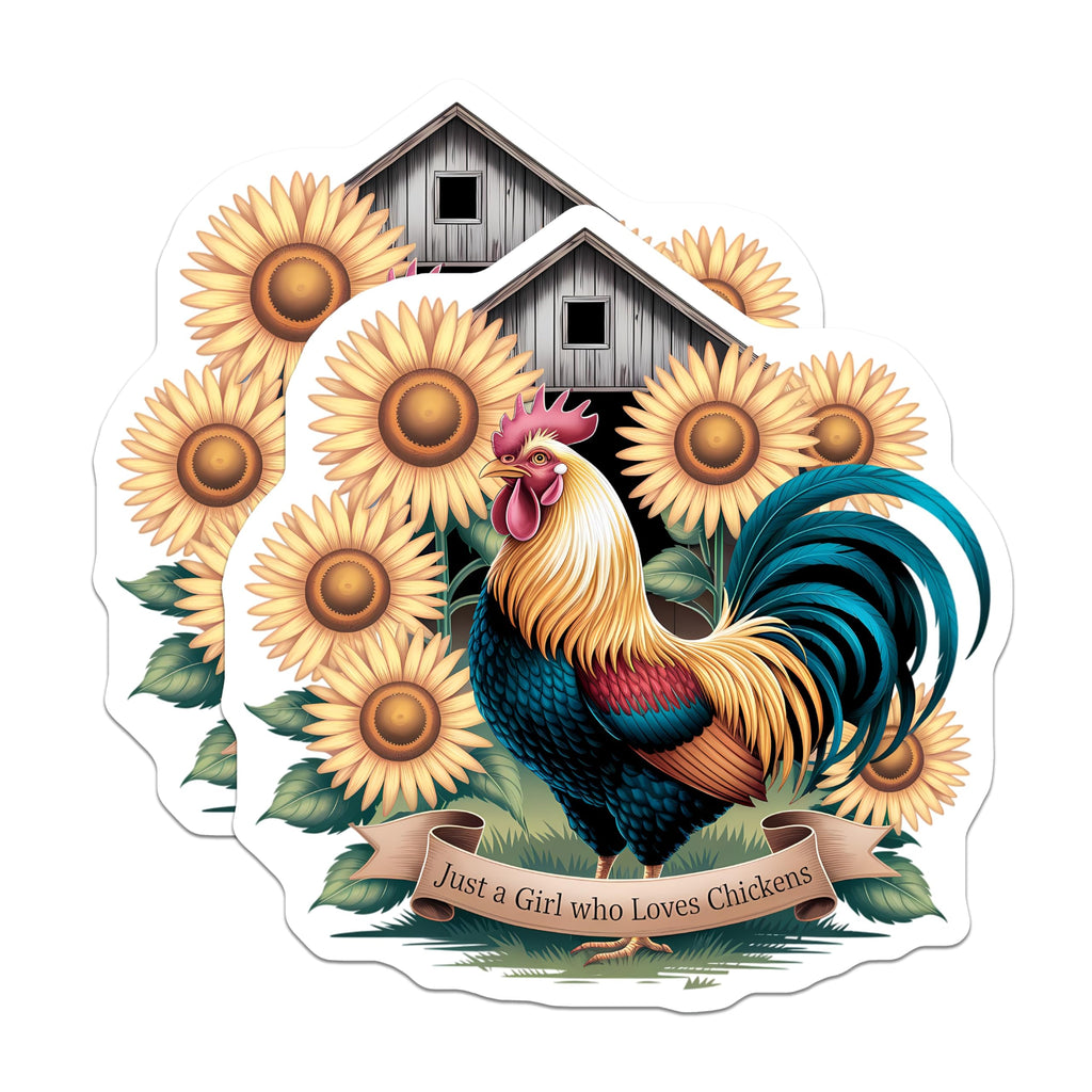 (2 Pack) Just a Girl Who Loves Chickens Magnets - Rooster Sunflower Farm Decor - Barn Animal Kitchen Accessories - 5 Inches On Longest Side - Thick Durable Magnet - Made in USA - MAG21781