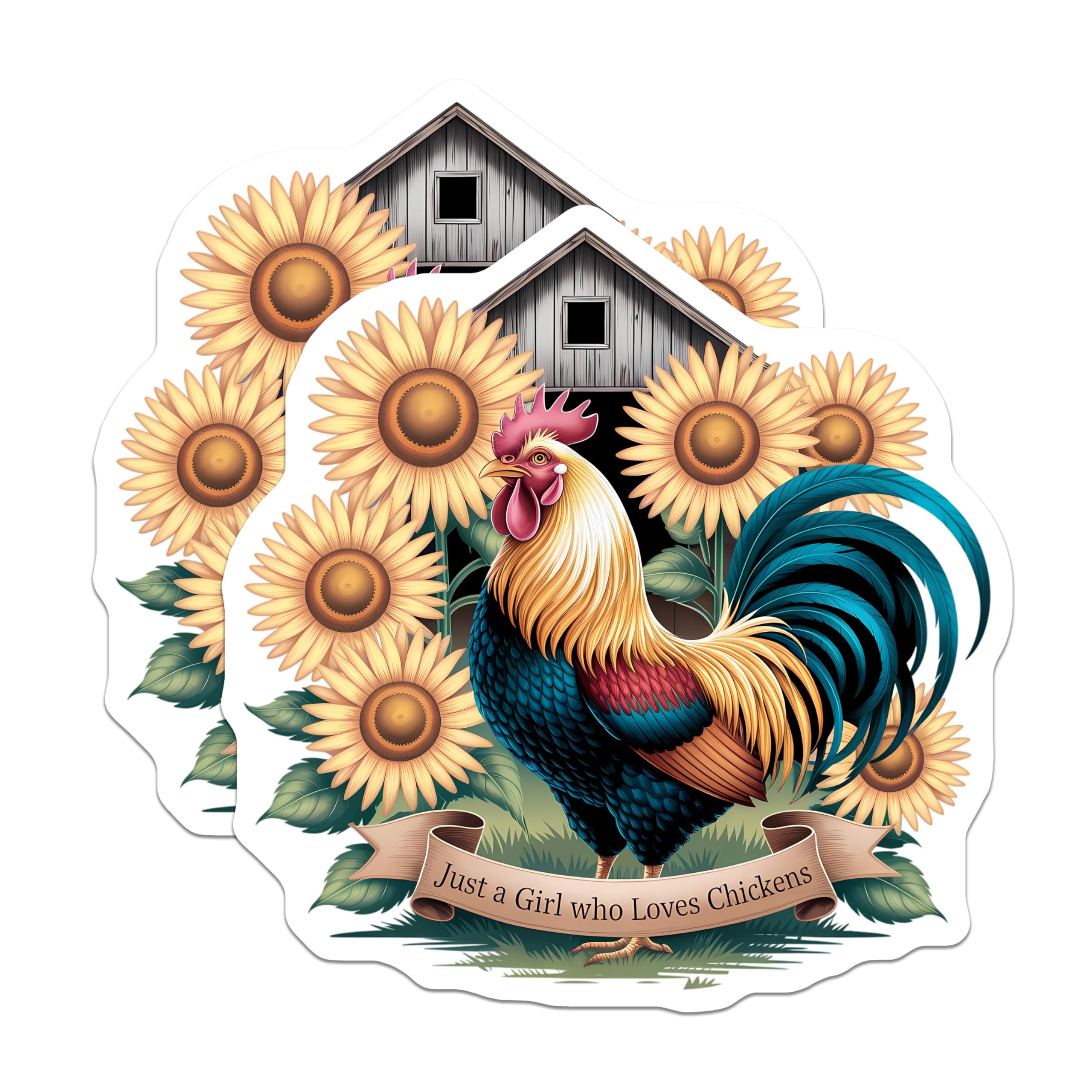 (2 Pack) Just a Girl Who Loves Chickens Magnets - Rooster Sunflower Farm Decor - Barn Animal Kitchen Accessories - 5 Inches On Longest Side - Thick Durable Magnet - Made in USA - MAG21781