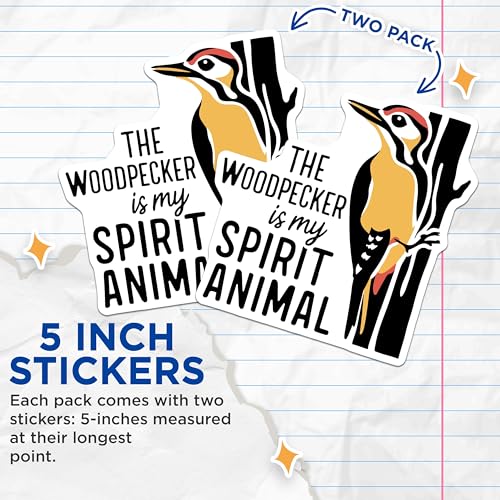 (2 Pack) Woodpecker Spirit Animal Stickers - Nature Lover - Bird Enthusiast - 5" On Longest Side - Sticks to Smooth Flat Surfaces - Made in USA - BMCS6326