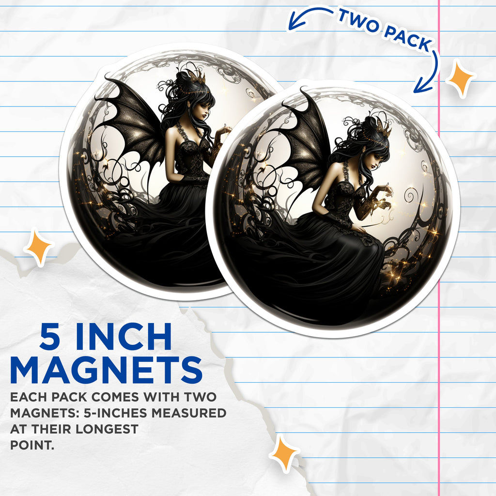 (2 Pack) Dark Fairy Queen Magnets - Gothic Fantasy Art - Mystical Aesthetic Decor - Enchanted Creatures - 5 Inches On Longest Side - Thick Durable Magnet - Made in USA - MAG36875