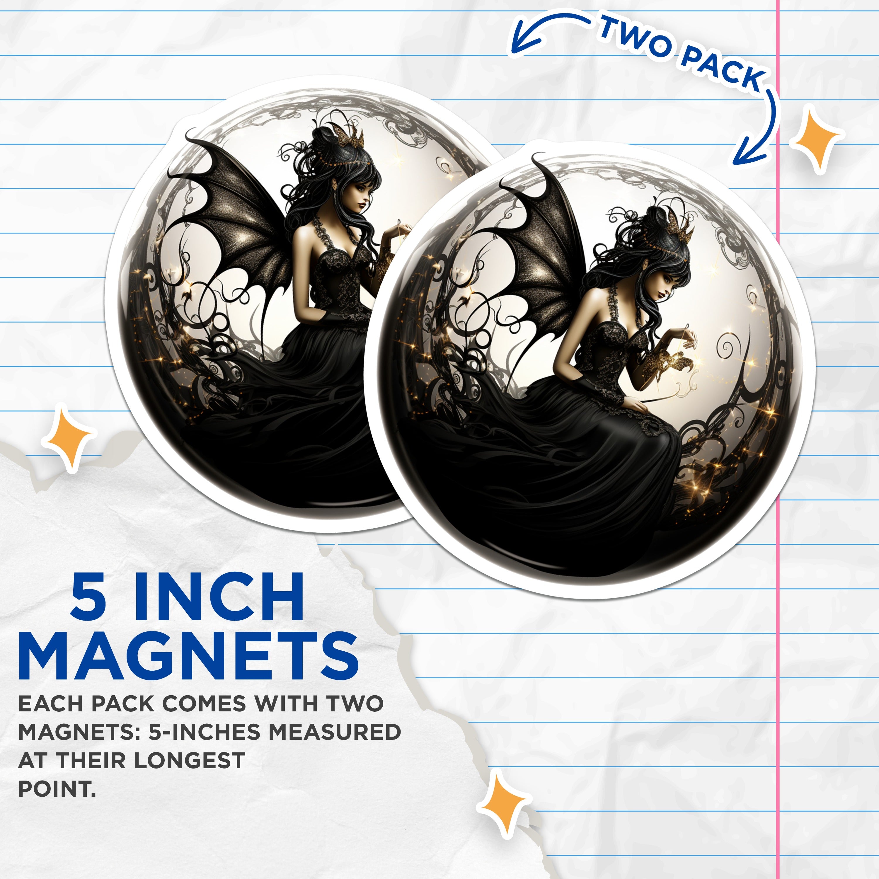 (2 Pack) Dark Fairy Queen Magnets - Gothic Fantasy Art - Mystical Aesthetic Decor - Enchanted Creatures - 5 Inches On Longest Side - Thick Durable Magnet - Made in USA - MAG36875