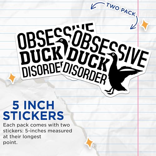 (2 Pack) Obsessive Duck Disorder Stickers - Funny Animal Stickers - Wildlife Enthusiast Stickers - 5" On Longest Side - Sticks to Smooth Flat Surfaces - Made in USA - BMCS5231