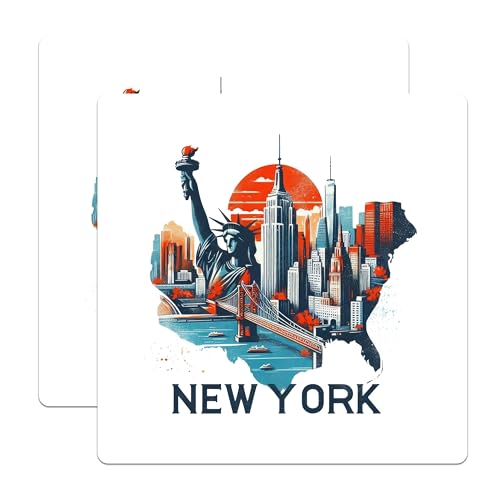 (2 Pack) New York City Skyline Stickers - Statue of Liberty Stickers - New York Travel Stickers - 5" On Longest Side - Sticks to Smooth Flat Surfaces - Made in USA - BMCS5220