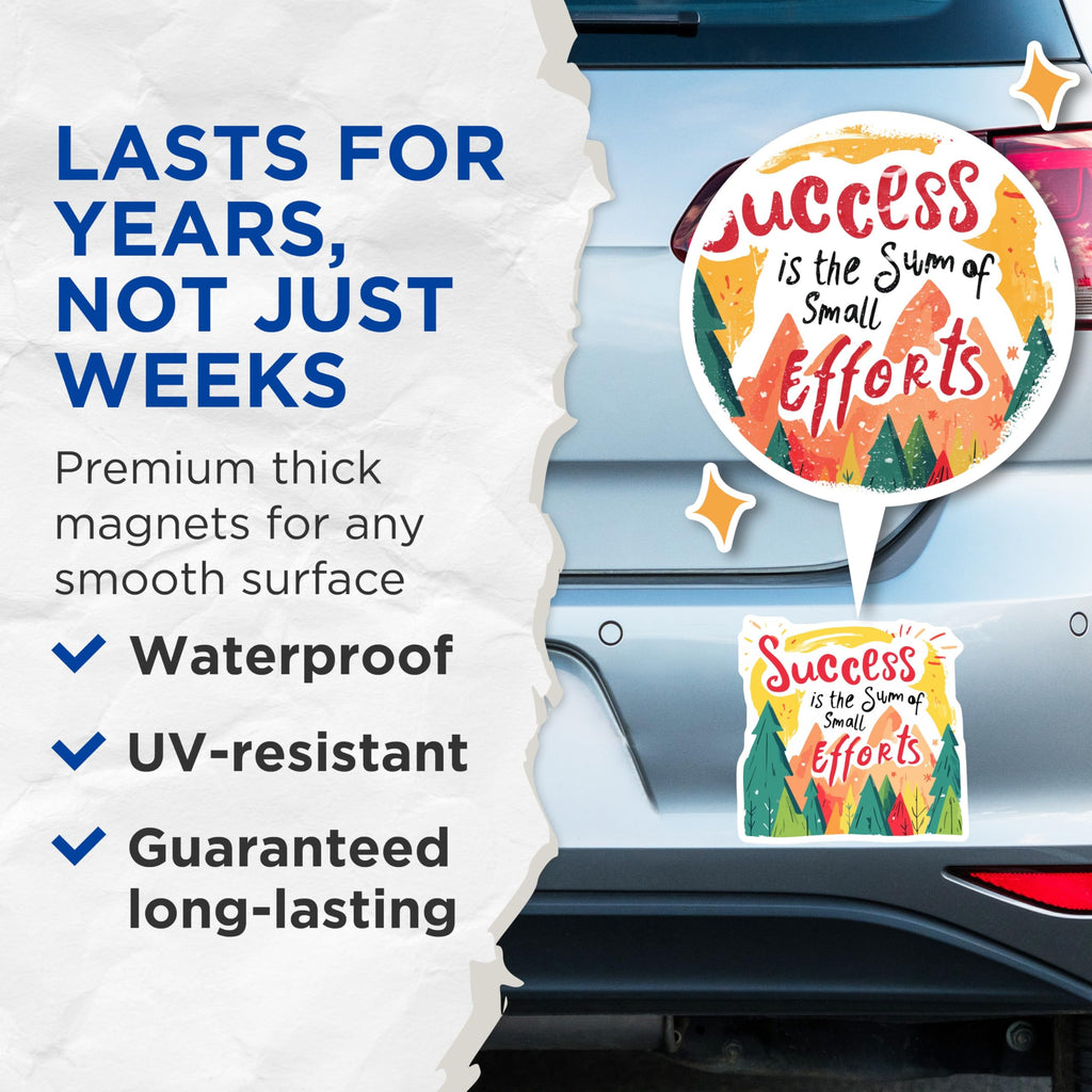 (2 Pack) Success is Small Efforts Magnets - Daily Inspirational Quote - Growth Mindset Fridge Art - 5 Inches On Longest Side - Thick Durable Magnet - Made in USA - MAG19985