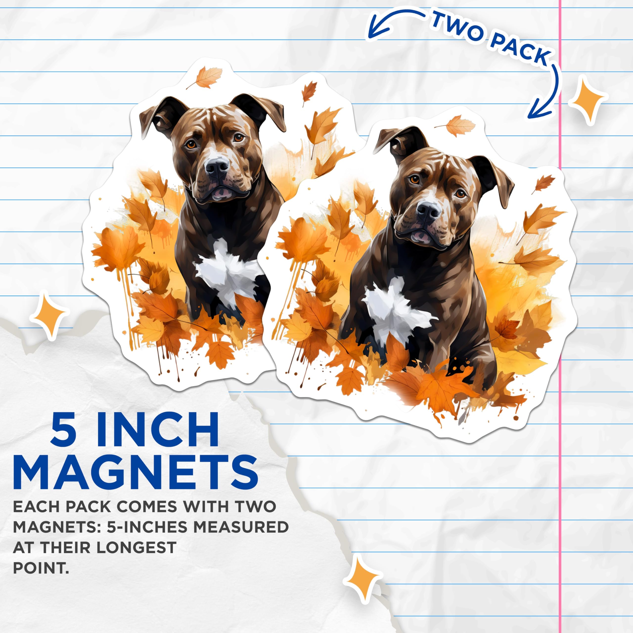 (2 Pack) Pitbull Dog Magnets - Autumn Fall Decor Pet Lover - Refrigerator Decals Dog Mom Accessories - 5 Inches On Longest Side - Thick Durable Magnet - Made in USA - MAG27204