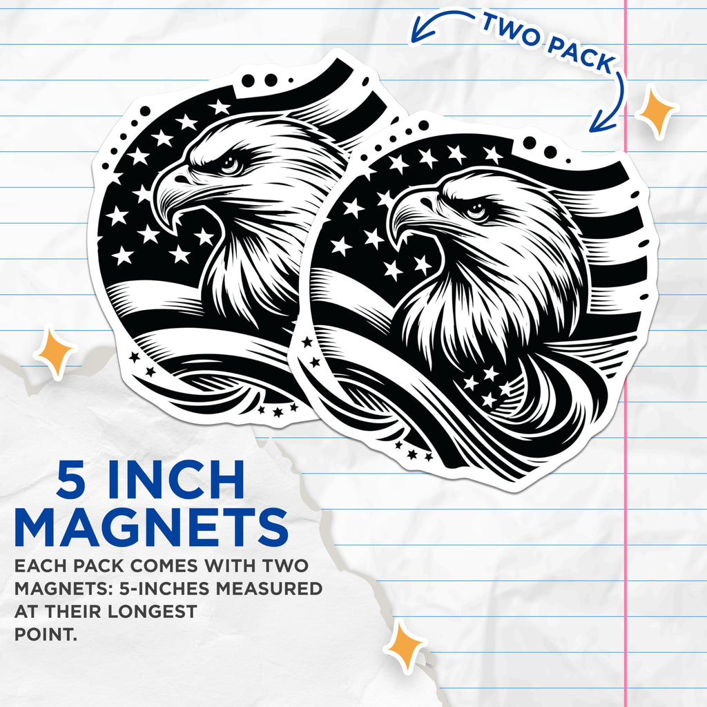 (2 Pack) American Eagle Magnets - USA Flag Art - Patriotic Decor - 5" On Longest Side - Premium Magnet - for Cars, Refrigerators, Toolboxes, Lockers - Made in USA - MAG16859