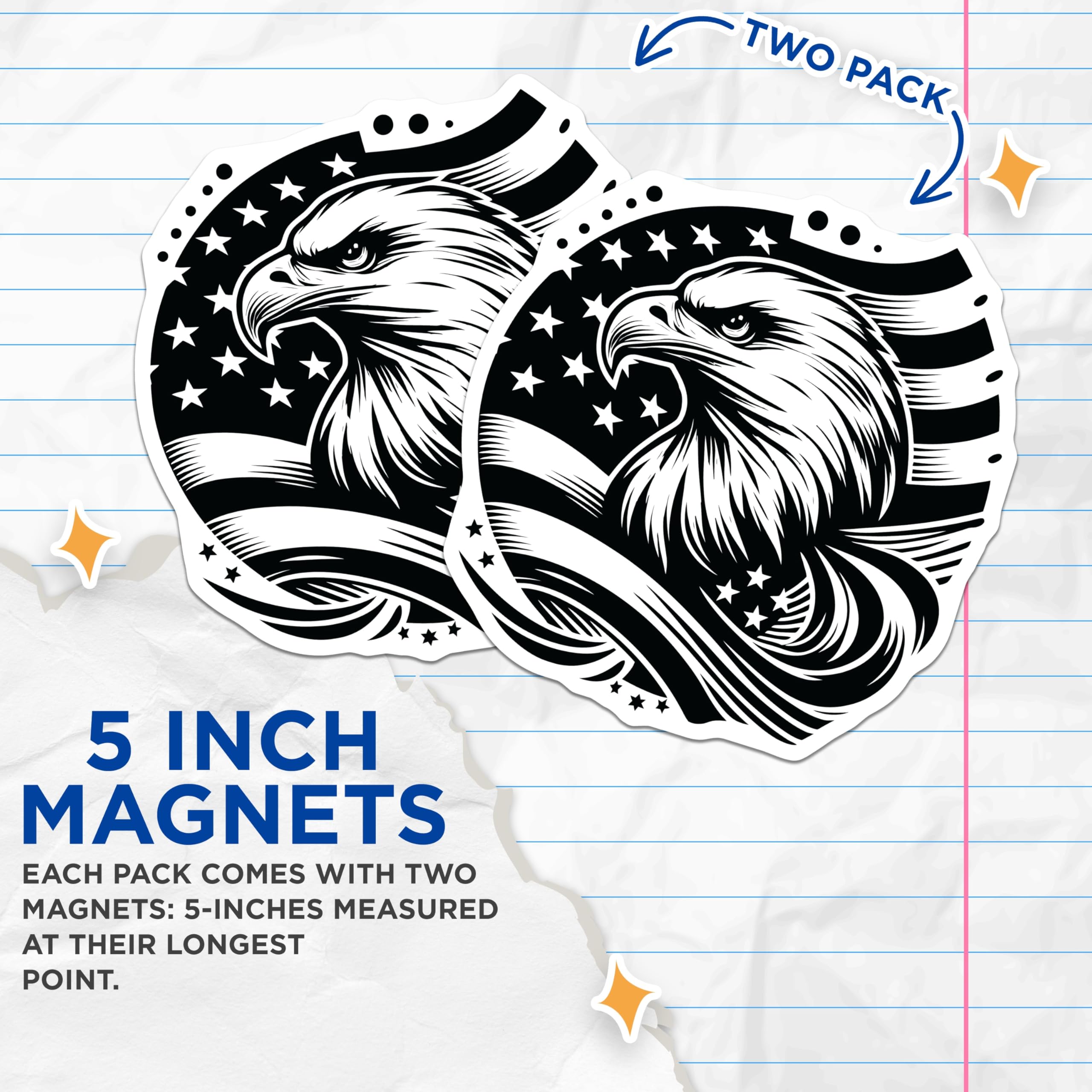 (2 Pack) American Eagle Magnets - USA Flag Art - Patriotic Decor - 5" On Longest Side - Premium Magnet - for Cars, Refrigerators, Toolboxes, Lockers - Made in USA - MAG16859