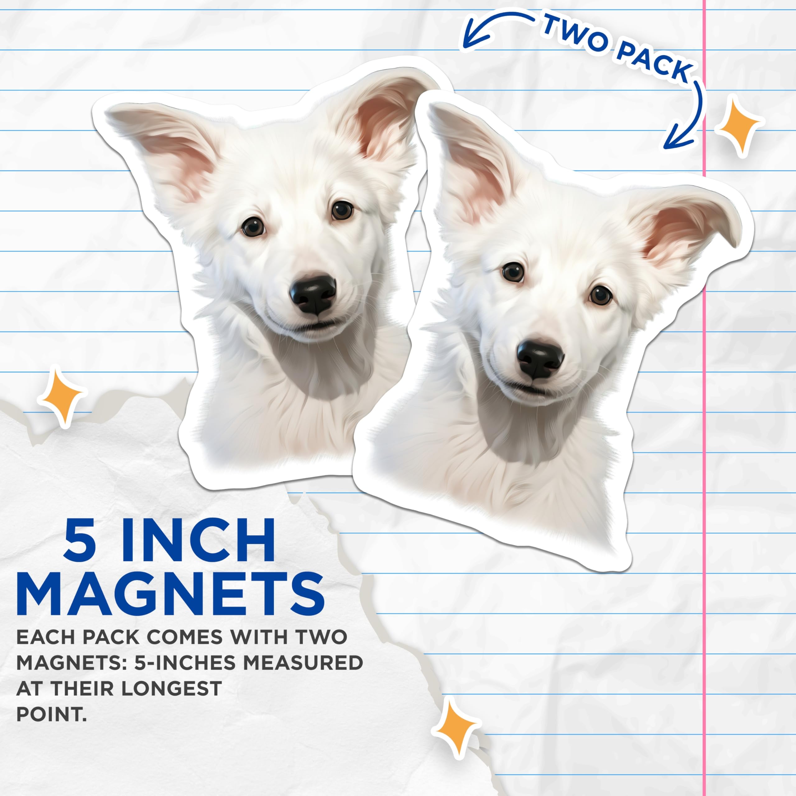 (2 Pack) White Dog Puppy Magnets - Cute Pet Animal Refrigerator Decor - Dog Lover Owner Home Kitchen Accent - 5 Inches On Longest Side - Thick Durable Magnet - Made in USA - MAG28691