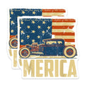 (2 Pack) Vintage Hot Rod Classic Car Magnets - American Flag Stars and Stripes - Patriotic Merica Land of the Free - 5 Inches On Longest Side - Thick Durable Magnet - Made in USA - MAG23944