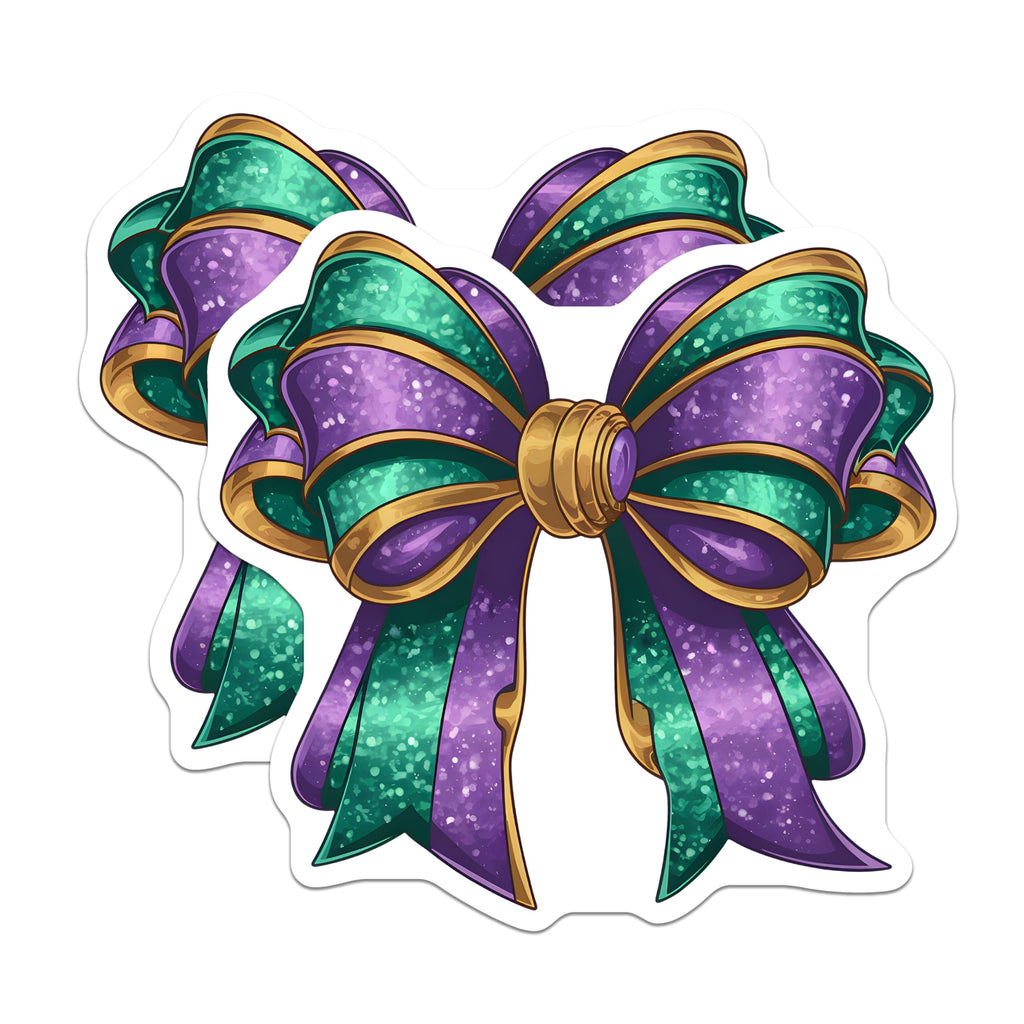 (2 Pack) Mardi Gras Bow Magnets - Purple Green Decor - Celebration Magnets - 5" On Longest Side - Premium Magnet - for Cars, Refrigerators, Toolboxes, Lockers - Made in USA - MAG16215