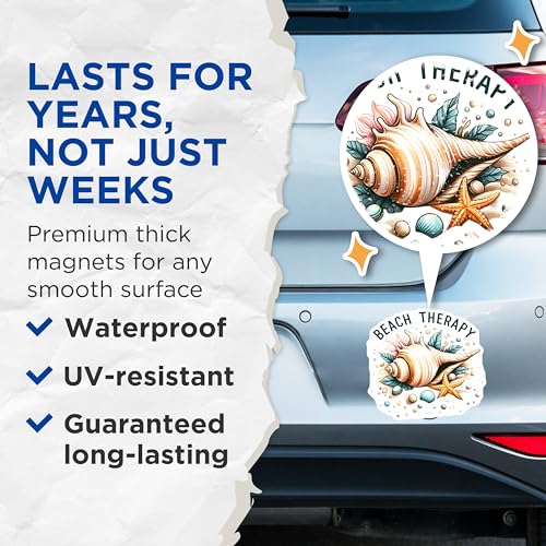 (2 Pack) Beach Therapy Magnets Magnets - Ocean Shells - Coastal Decor - 5" On Longest Side - Made in USA - Sticks to Refrigerators & Metal Surfaces - MAG9299