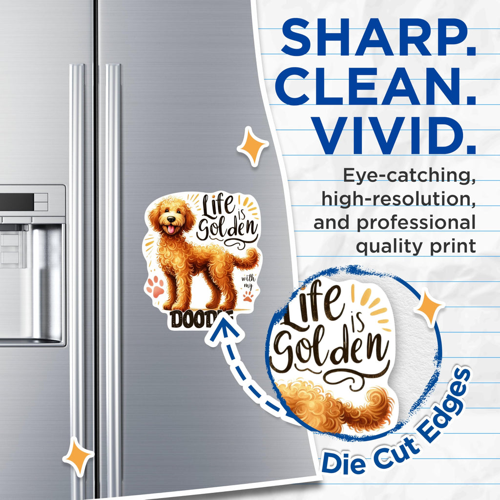 (2 Pack) Life is Golden with My Doodle Magnets - Golden Doodle Dog Breed Magnets - 5 Inches On Longest Side - Premium Magnet - for Cars, Refrigerators, Toolboxes - Made in USA - MAG2016