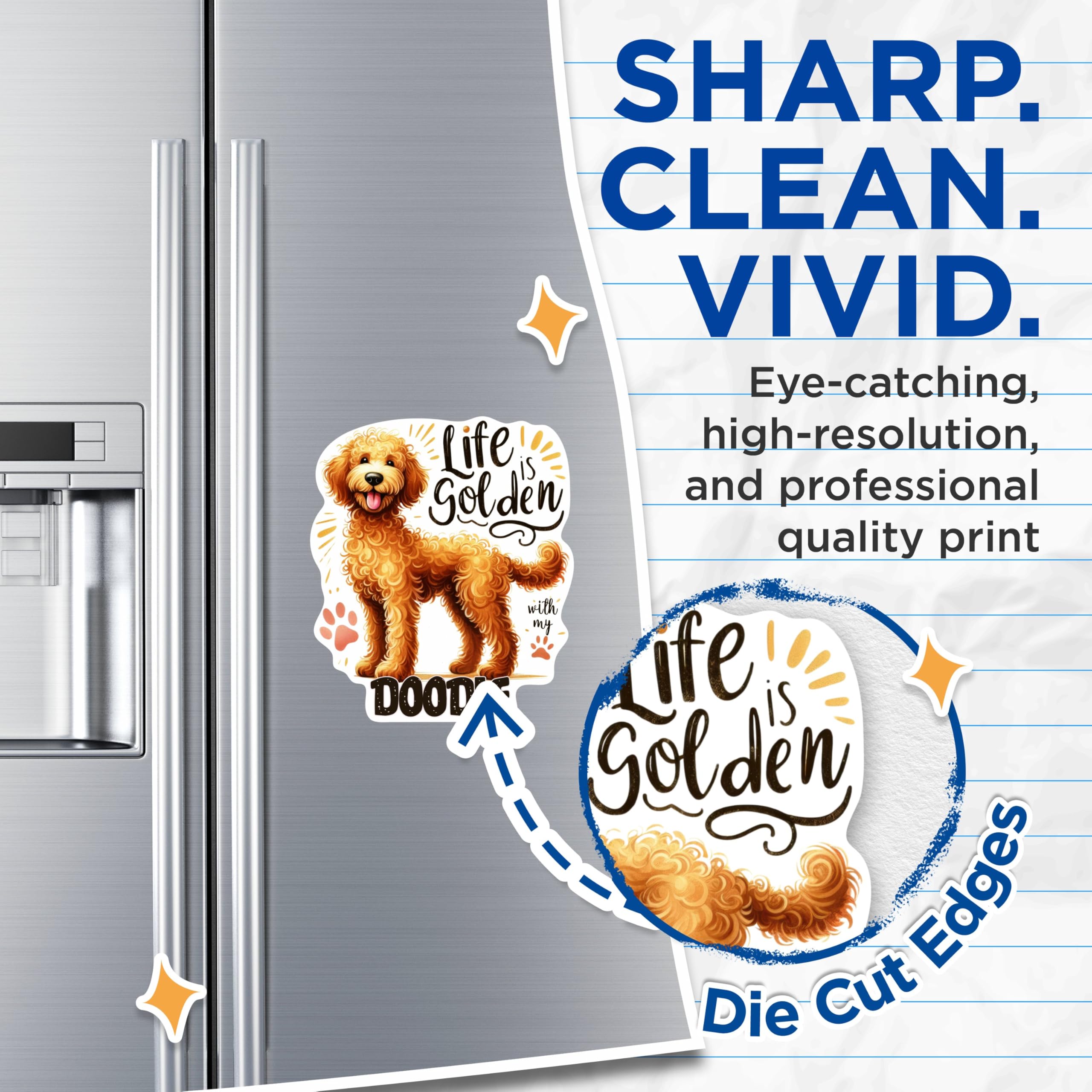 (2 Pack) Life is Golden with My Doodle Magnets - Golden Doodle Dog Breed Magnets - 5 Inches On Longest Side - Premium Magnet - for Cars, Refrigerators, Toolboxes - Made in USA - MAG2016