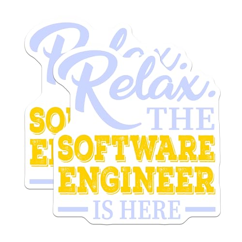 (2 Pack) Relax The Software Engineer is Here Stickers - Funny Tech Stickers - Programmer Stickers - 5" On Longest Side - Sticks to Smooth Flat Surfaces - Made in USA - BMCS5281