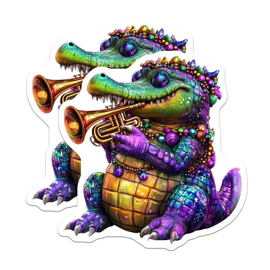 (2 Pack) Alligator Trumpet Magnets - Mardi Gras Gator - New Orleans Decor Magnets - 5" On Longest Side - Premium Magnet - for Cars, Refrigerators, Toolboxes, Lockers - Made in USA - MAG14785