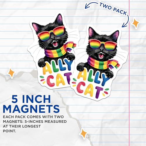 (2 Pack) Black Cat Decor Magnet - 5" On Longest Side - Sticks to Smooth Flat Surfaces - Made in USA - MAG9542