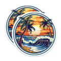 (2 Pack) Tropical Island Magnets - Beach Sunset Decor - Ocean Wave Refrigerator Art - 5 Inches On Longest Side - Thick Durable Magnet - Made in USA - MAG39623