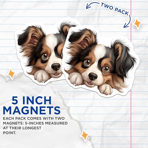 (2 Pack) Adorable Puppy Magnet - Fridge Decor - Dog Lover - Pet Themed - Kitchen Accessory - Animal Art - 5" On Longest Side - Sticks to Smooth Flat Surfaces - Made in USA - MAG10242