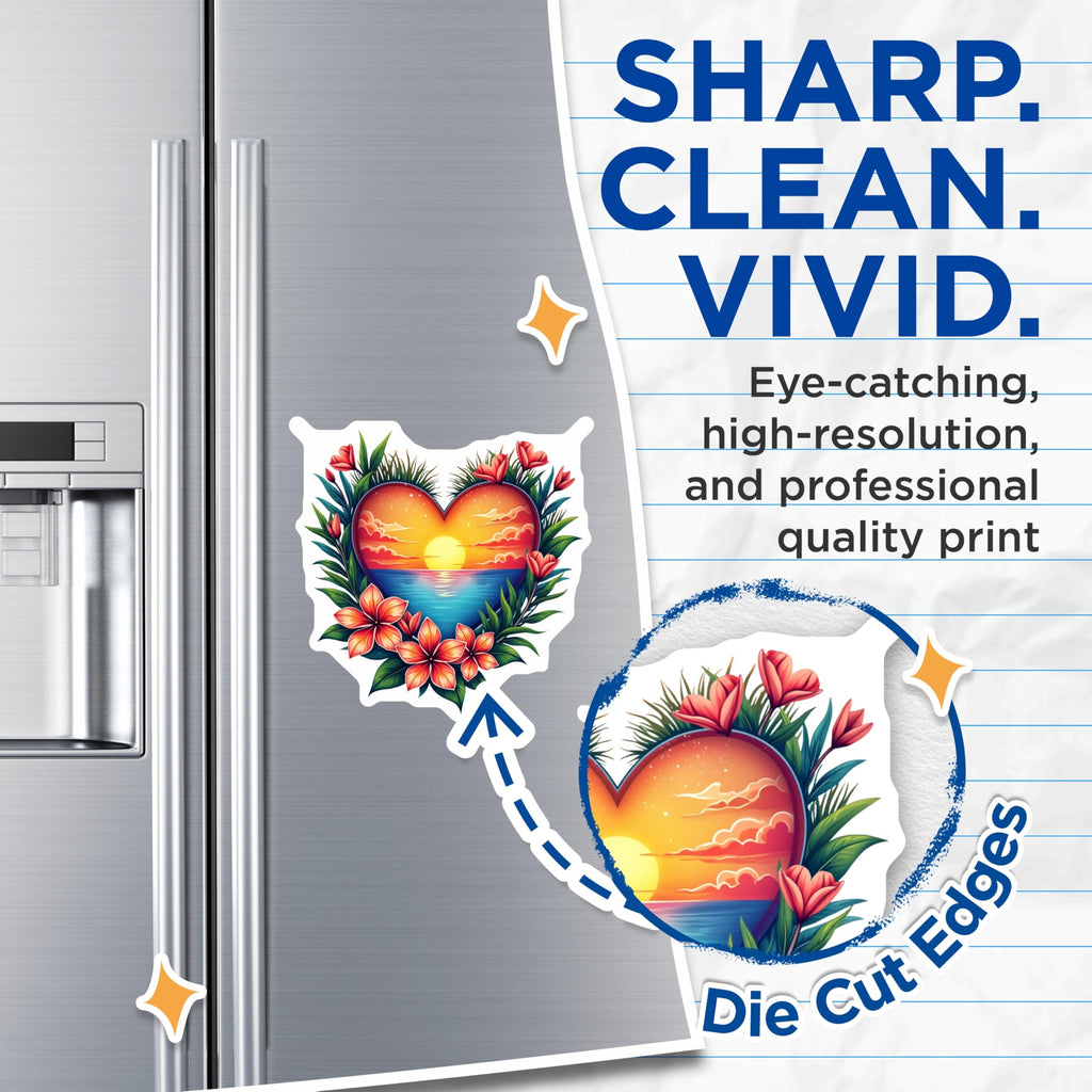 (2 Pack) Tropical Sunset Magnets - Beach Heart Decor - Hawaiian Plumeria Flowers Fridge Magnets for Vacation Memories - 5 Inches On Longest Side - Thick Durable Magnet - Made in USA - MAG26468