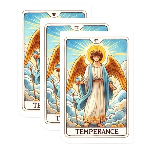 (3 Pack) Temperance Tarot Card Decals - Angel Card Art - Esoteric Decals - 3 Inches On Longest Side - Easy Peel & Apply - Made in USA - 3MCS1127