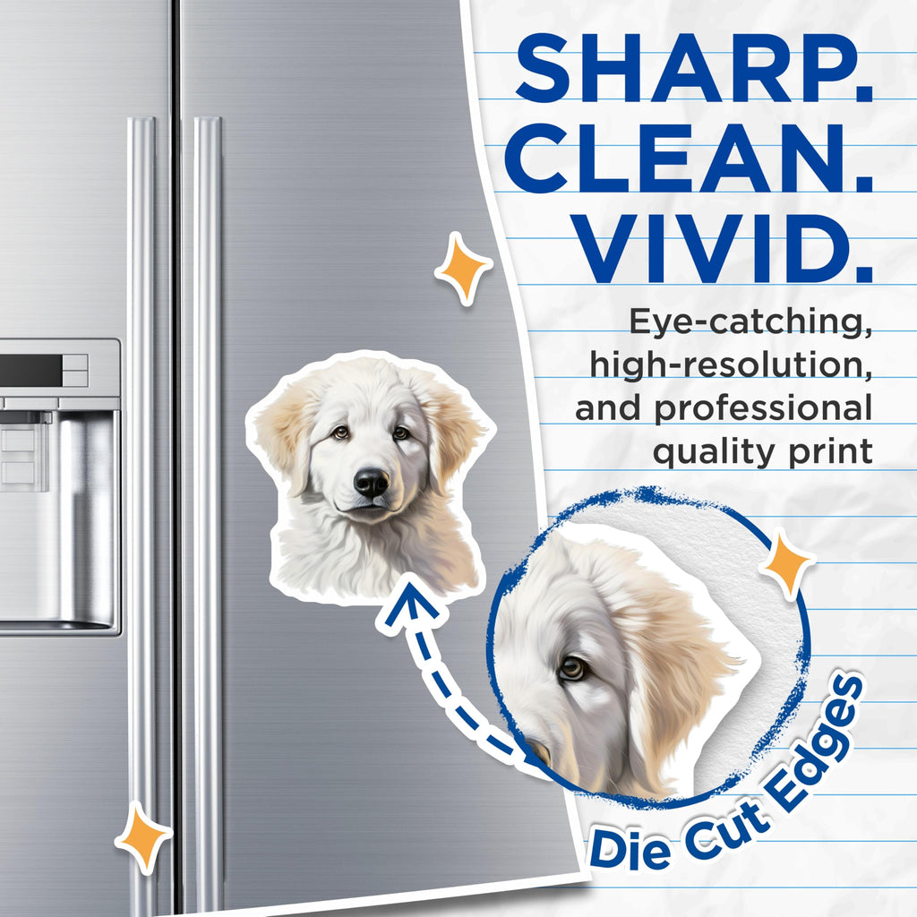 (2 Pack) White Fluffy Puppy Magnets - Dog Lover Decor - Pet Owner Accessory - 5 Inches On Longest Side - Thick Durable Magnet - Made in USA - MAG28227