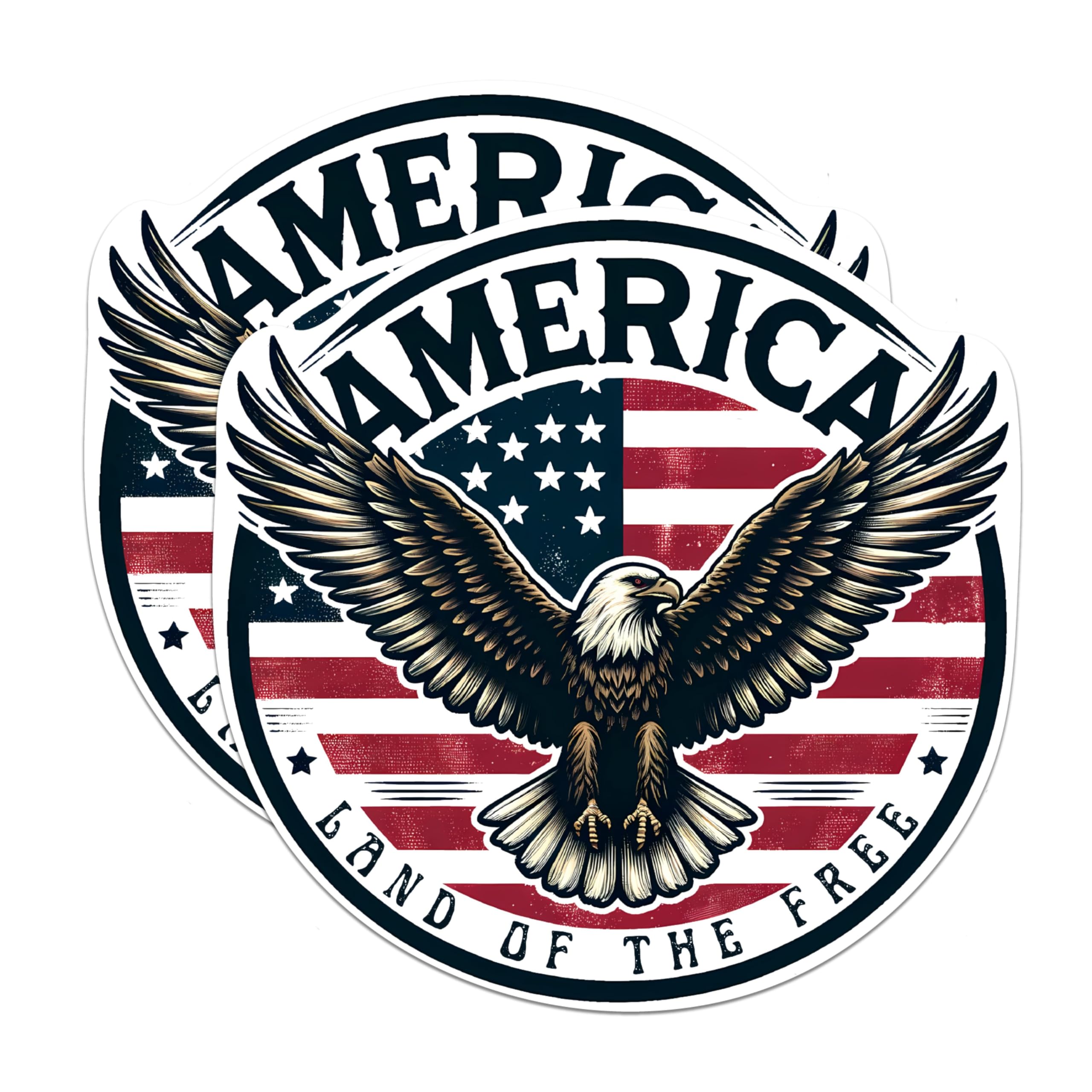 (2 Pack) America Land of The Free USA Flag American Flag Patriotic Magnets - 5 Inches On Longest Side - Premium Magnet - for Cars, Refrigerators, Toolboxes - Made in USA - MAG2165