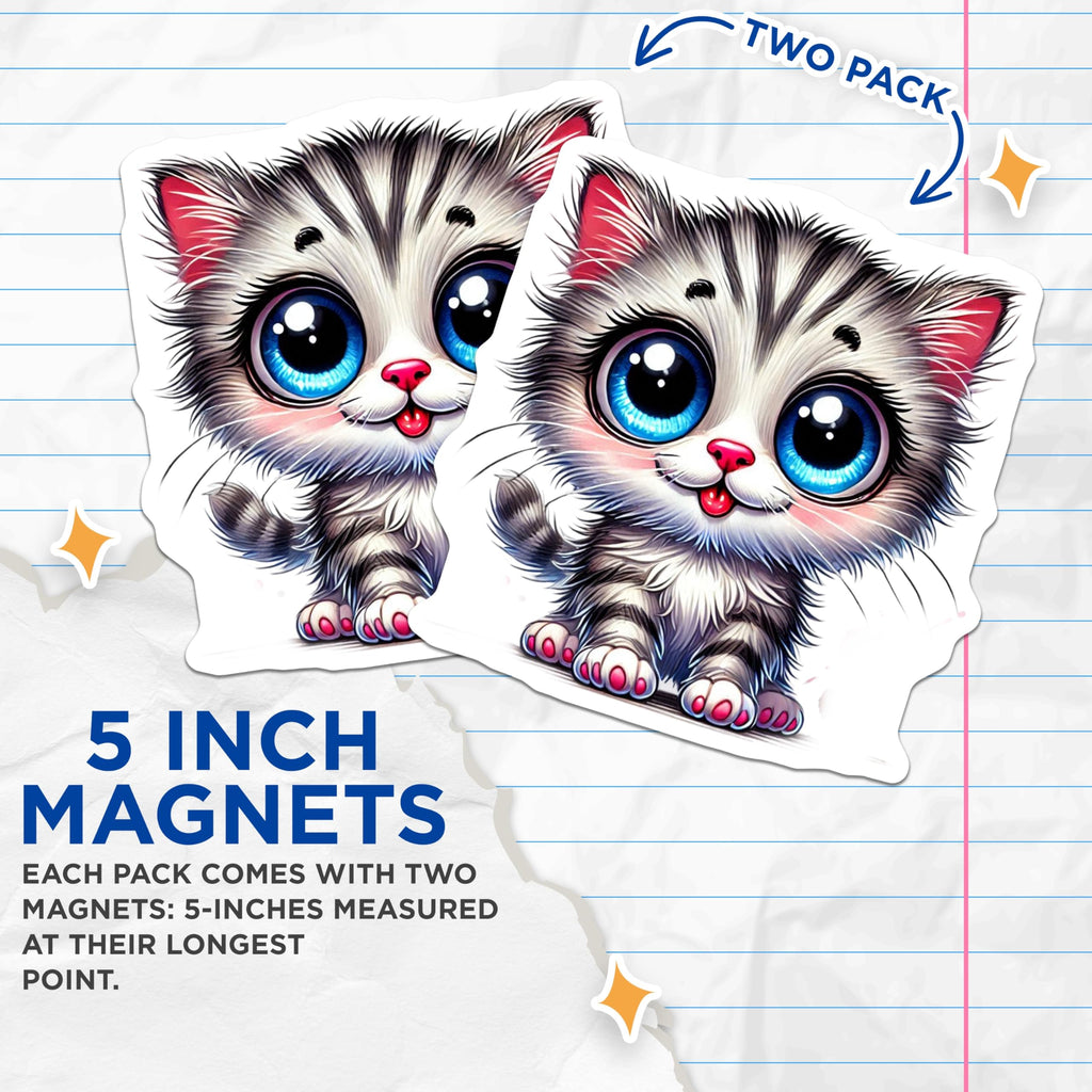 (2 Pack) Cute Kitten Magnets - Cartoon Cat Decor - Refrigerator Magnets - 5" On Longest Side - Premium Magnet - for Cars, Refrigerators, Toolboxes, Lockers - Made in USA - MAG16413
