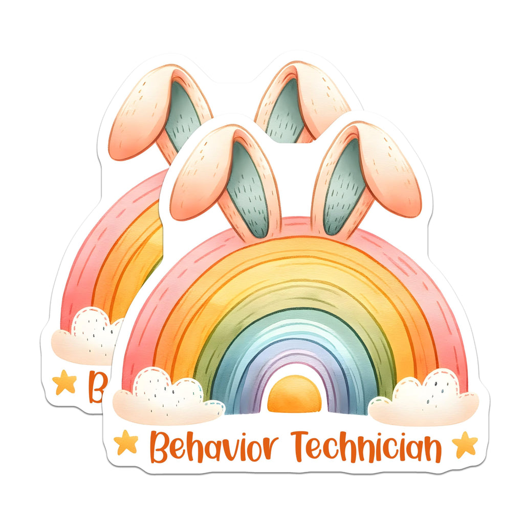 (2 Pack) Behavior Technician Magnets - Rainbow Bunny Ear Magnets - Support Staff Appreciation - 5" On Longest Side - for Cars, Refrigerators, Toolboxes, Lockers - Made in USA BMCS3169