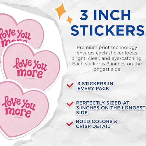 (3 Pack) Love You More Decals - Pink Heart - Jesus Inspired Decals - 3 Inches On Longest Side - Easy Peel & Apply - Made in USA - 3MCS7717