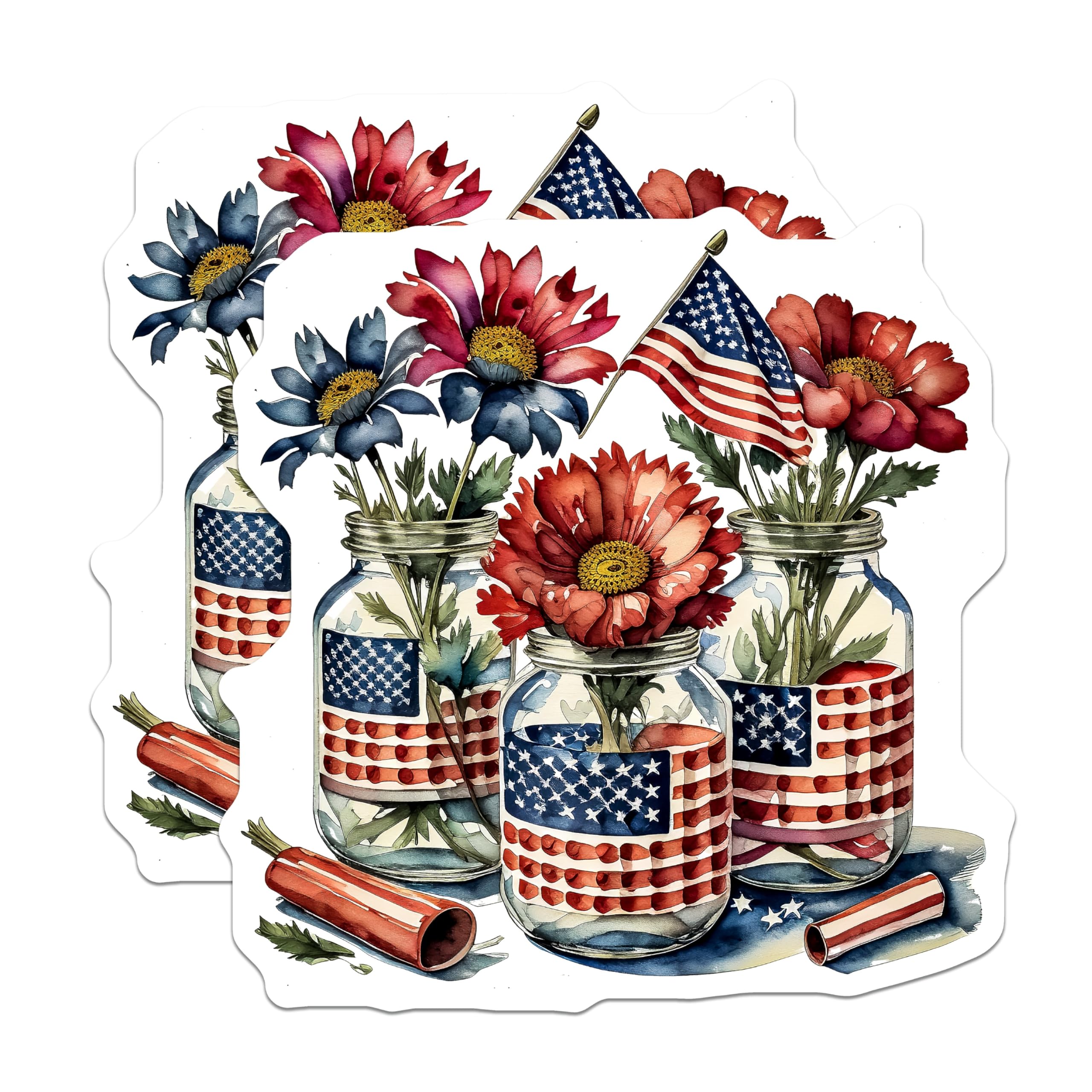 (2 Pack) Fourth of July Magnets - Patriotic Flowers - American Flag Home Decor - 5" On Longest Side - Premium Magnet - for Cars, Refrigerators, Toolboxes, Lockers - Made in USA - MAG16247