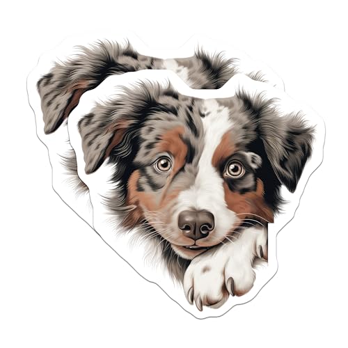 (2 Pack) Australian Shepherd Dog Stickers - Cute Puppy Art - Animal Lovers Decal - 5" On Longest Side - Sticks to Smooth Flat Surfaces - Made in USA - BMCS9838