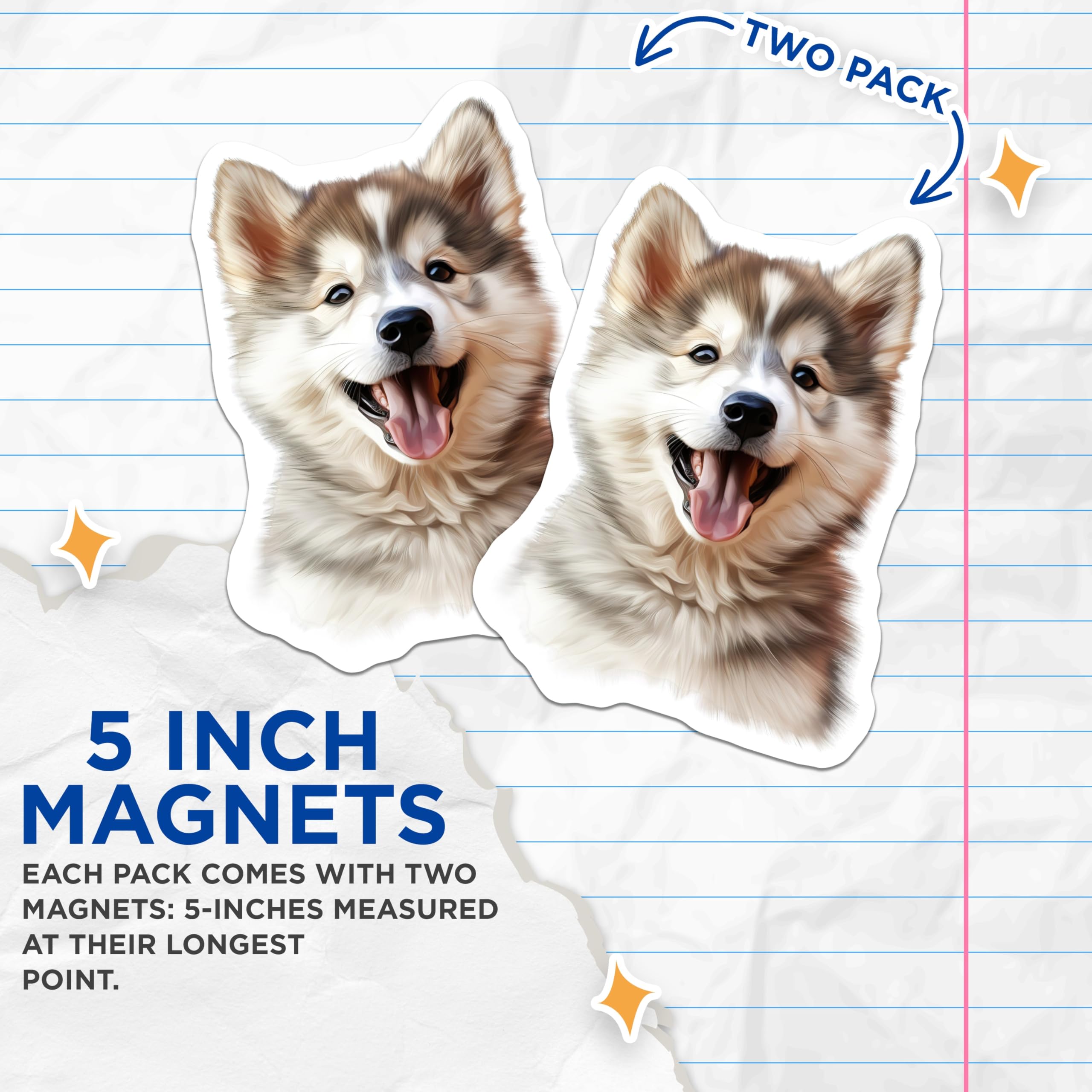 (2 Pack) Husky Puppy Magnets - Cute Puppy Decor - Dog Lover Fridge Accessory - 5 Inches On Longest Side - Thick Durable Magnet - Made in USA - MAG26282